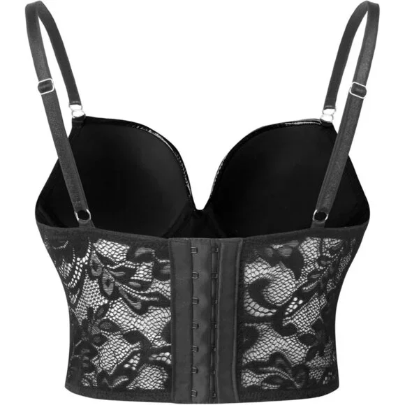 Women's Punk Gothic PU Leather Push Up Corset Bra Bustier Crop Top for Party - Picture 5 of 6